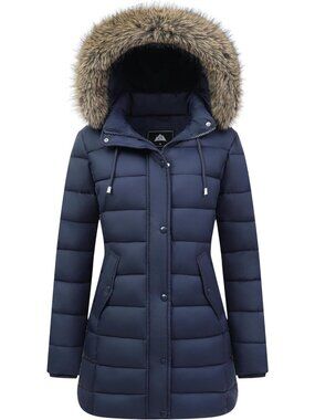 Cozy Women's Waterproof Long Puffer Coat with Removable Faux Fur Hood - Winter